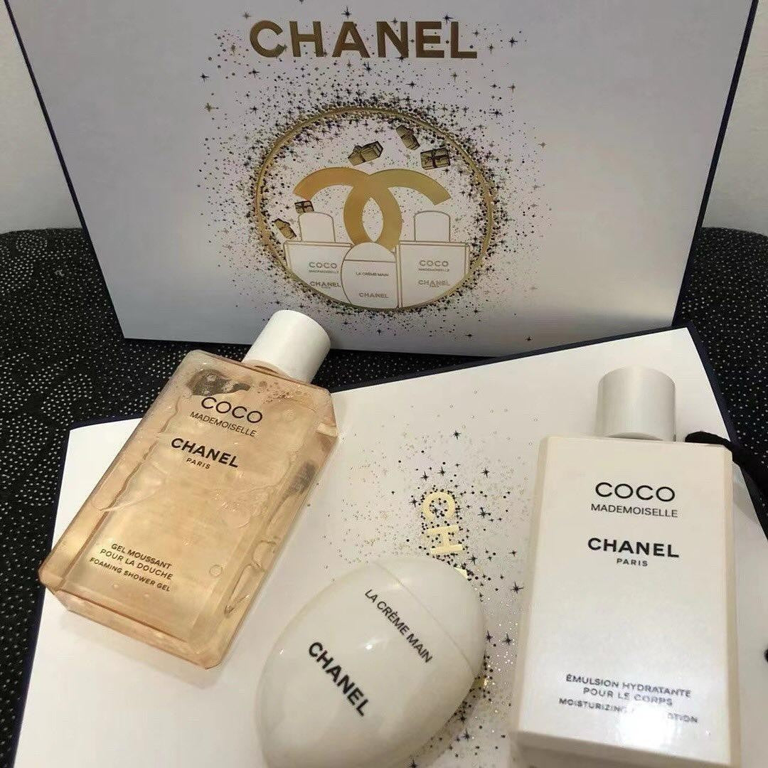 Box from Chanel collection with accessories coco mademoiselle