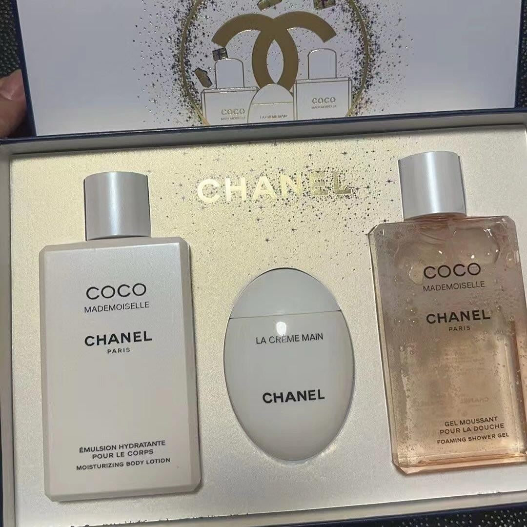 Box from Chanel collection with accessories coco mademoiselle